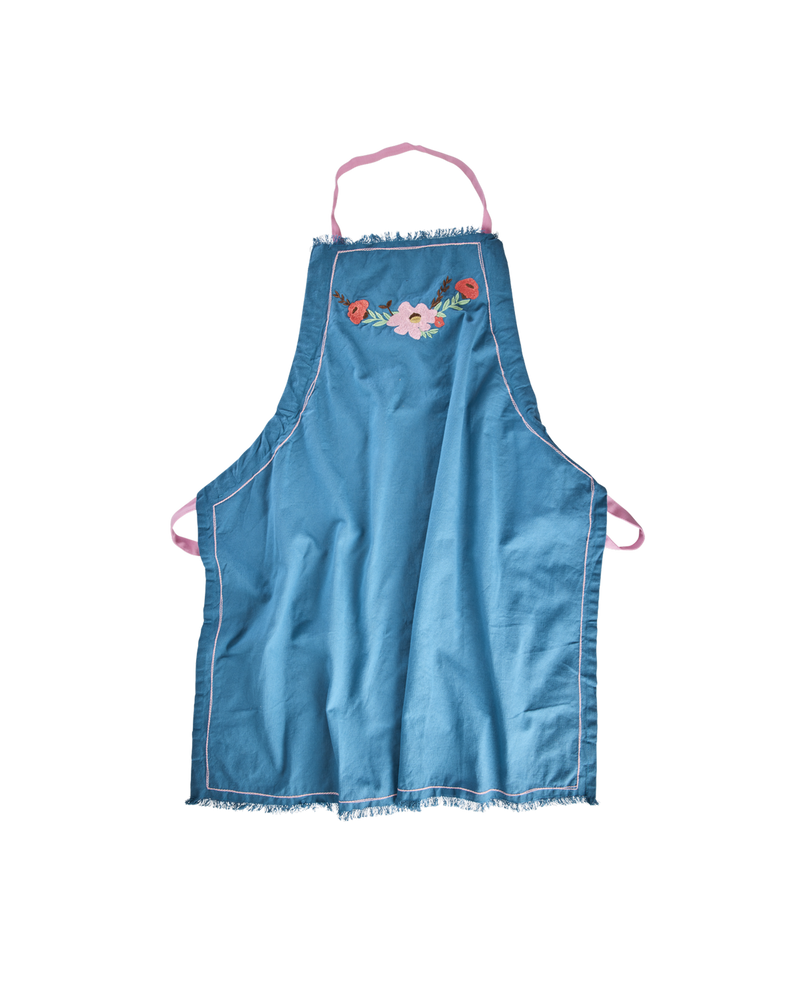 Cotton Apron - Blue - Flower Vine Design