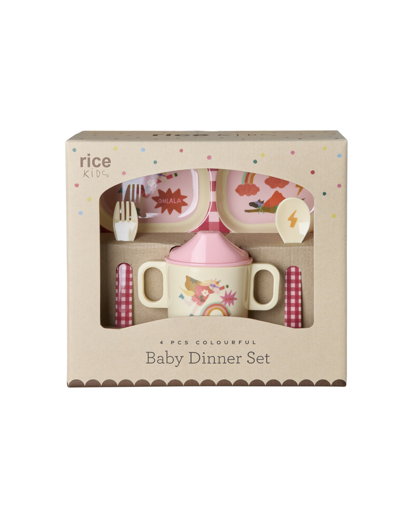 Baby Dinner Set - Pink - Hero Print - Giftbox