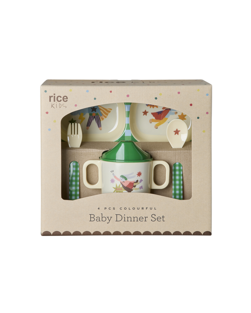 Baby Dinner Set - Green - Hero Print - Giftbox