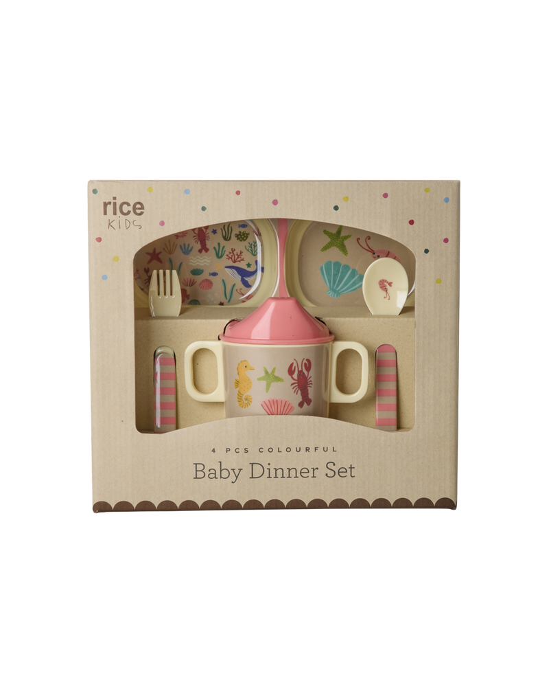 Baby Dinner Set - Coral - Ocean Print - Giftbox