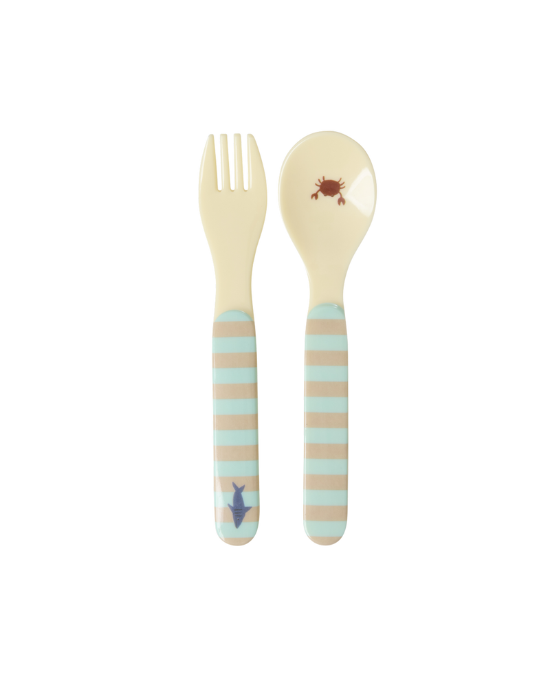 Baby Spoon and Fork - Blue - Ocean Print