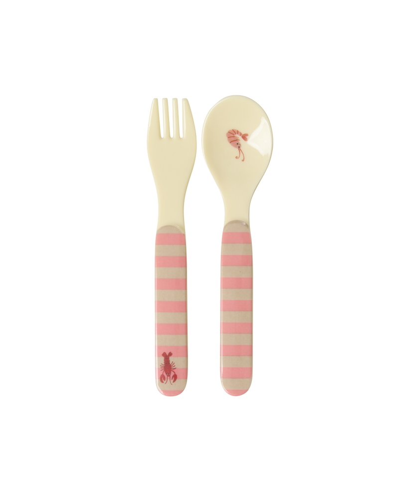 Baby Spoon and Fork - Coral - Ocean Print