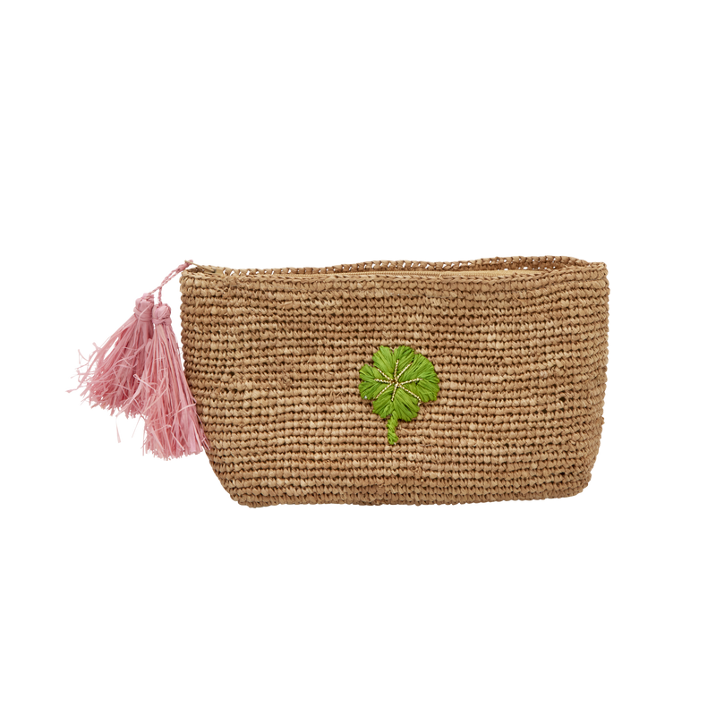 Medium Raffia Clutch - Tea