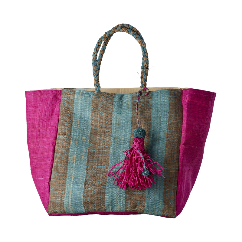 Stor Raffia Taske - Fuchsia