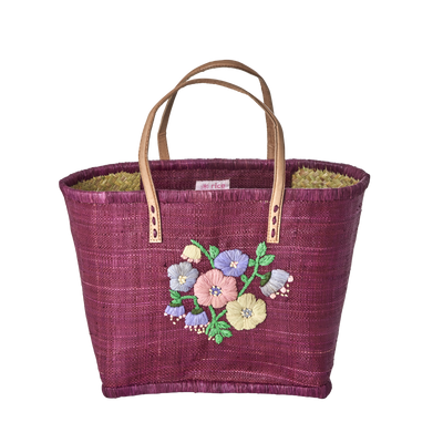 Medium Raffia Bag - Bordeaux