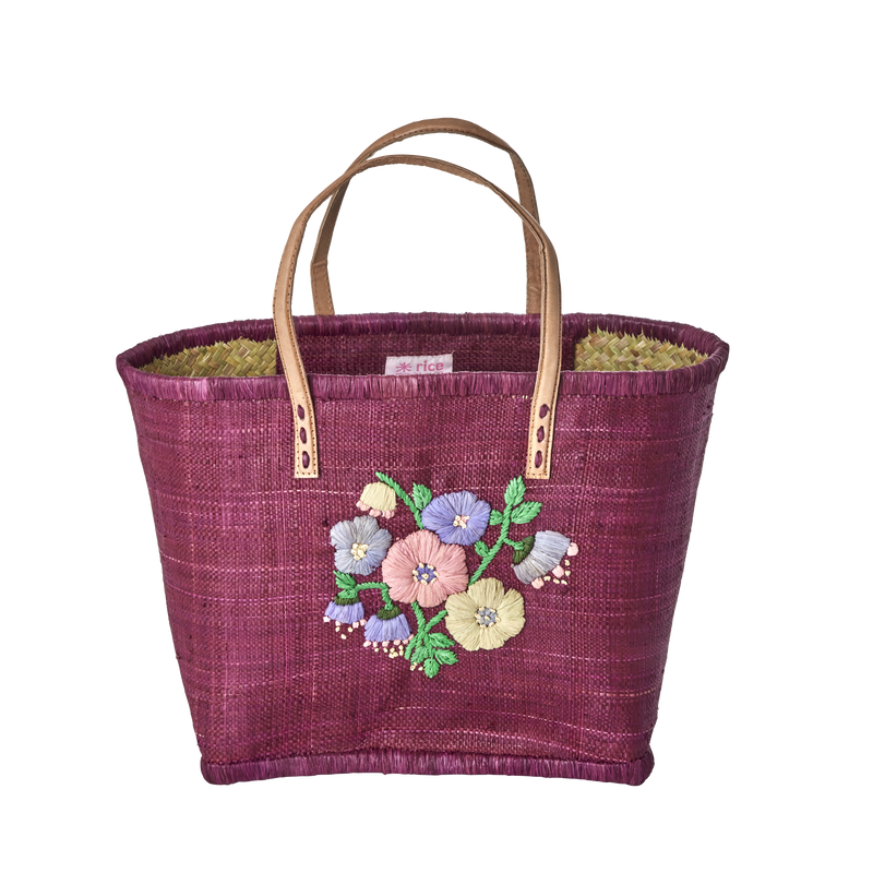 Medium Raffia Bag - Bordeaux