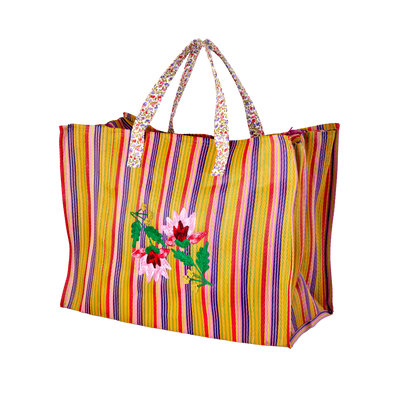 Grand Plastique Recyclé Sac - Multicolore - Flower Embroidery