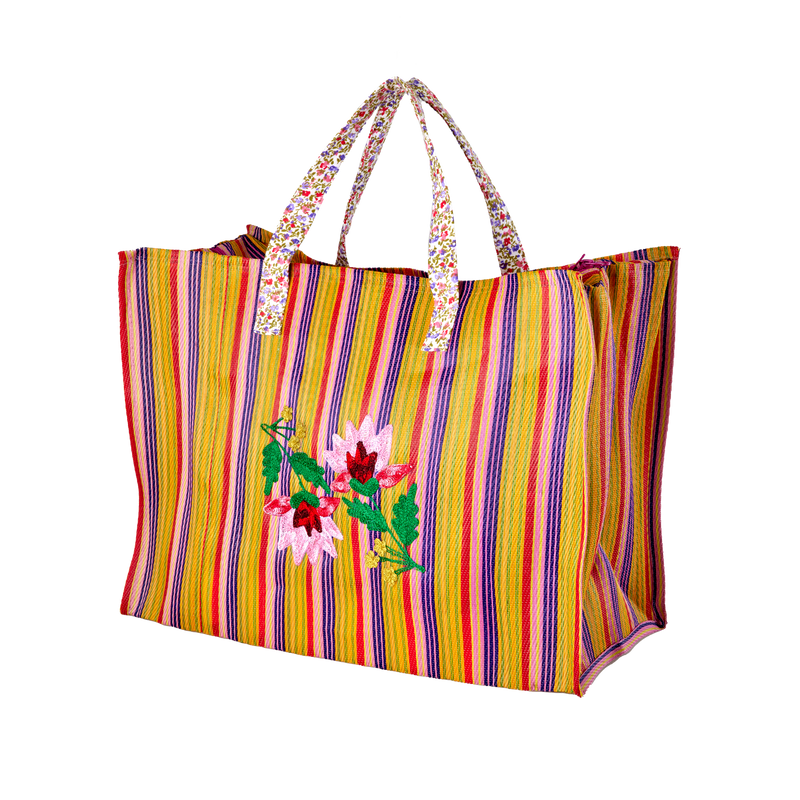 Grand Plastique Recyclé Sac - Multicolore - Flower Embroidery