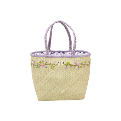 Grand Raphia Sac - Naturel - Flower and Butterfly Design