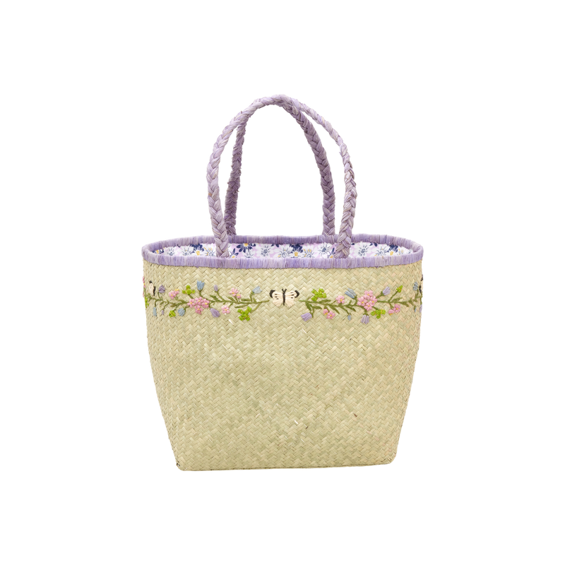 Grand Raphia Sac - Naturel - Flower and Butterfly Design