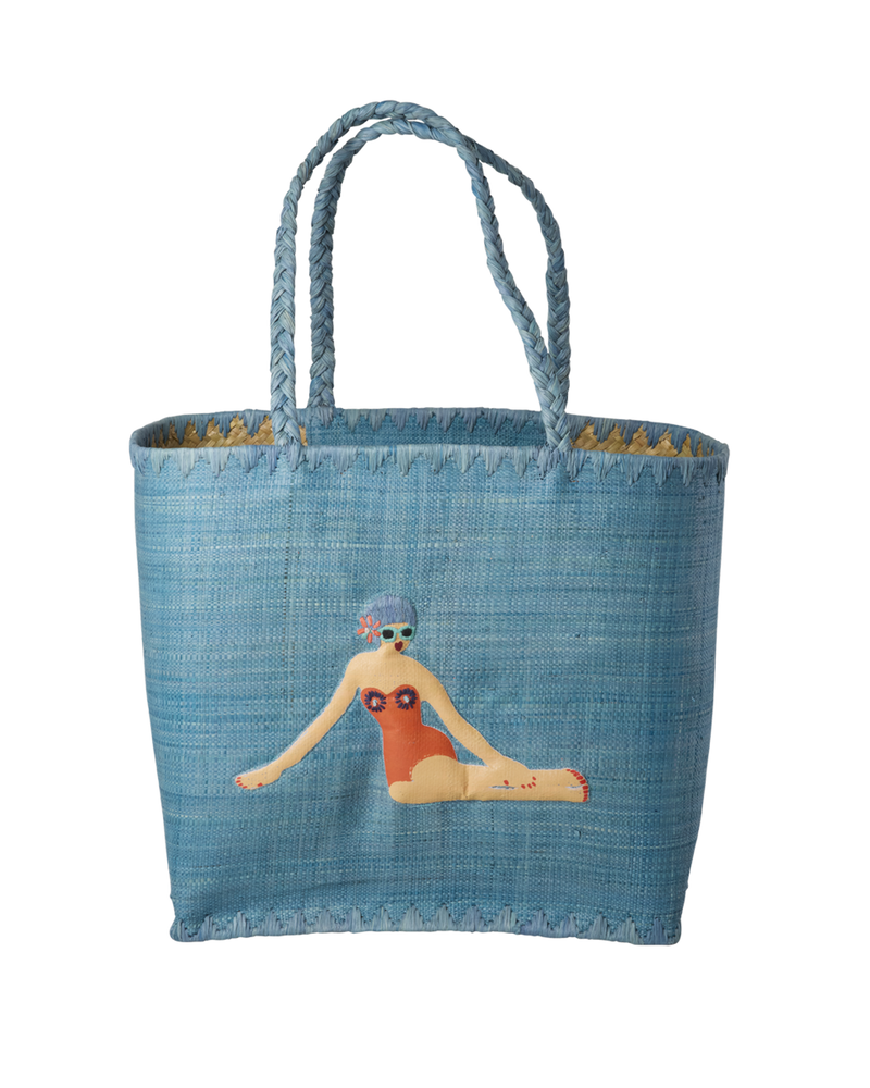 Large Raffia Bag - Blue