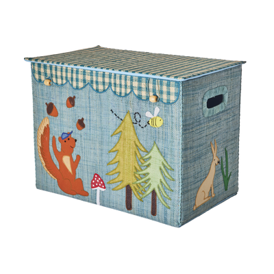 Groß Raffia Aufbewahrungskorb - Blau - Happy Forest Theme - Faltbar