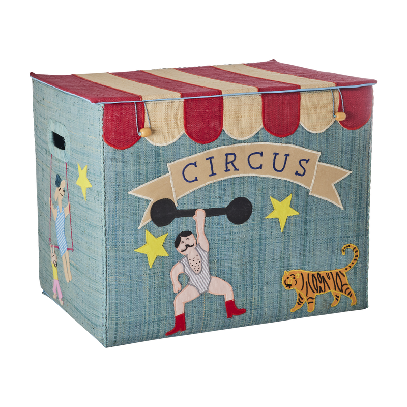 Extra groß Raffia Aufbewahrungskorb - Blau - Circus Theme - Faltbar