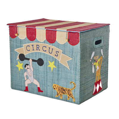 Extra groß Raffia Aufbewahrungskorb - Blau - Circus Theme - Faltbar