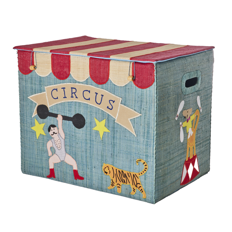 Extra groß Raffia Aufbewahrungskorb - Blau - Circus Theme - Faltbar