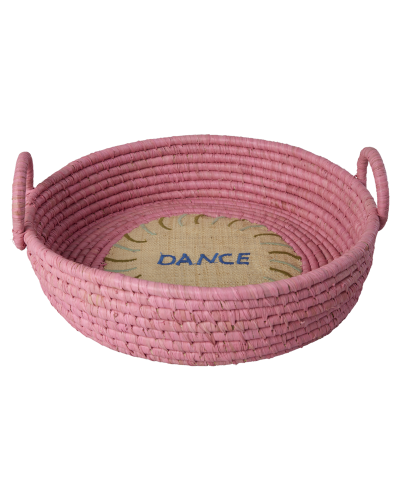 Round Raffia Breadbasket - Pink