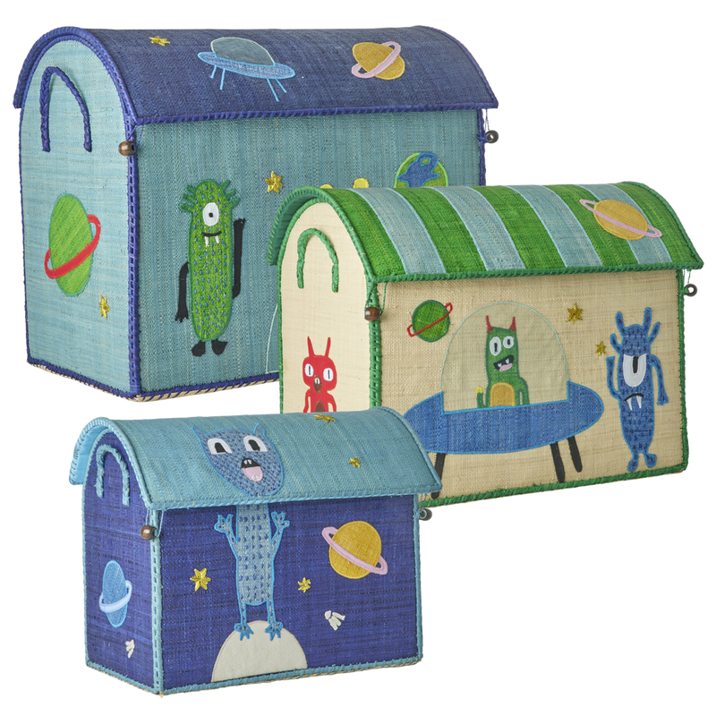 Rafia Casetta contenitore - Blu - Monsters Theme - Set di 3