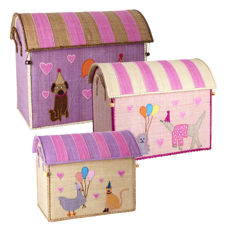 Raffia Opbevaringshus - Multifarvet - Party Theme - 3-sæt