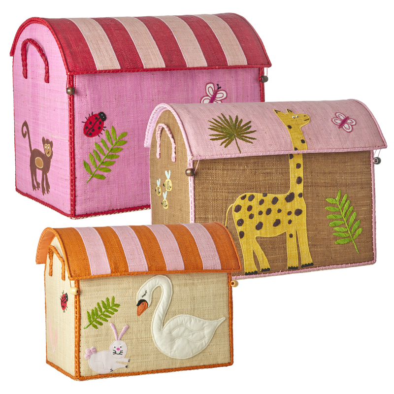 Rafia Casetta contenitore - Rosa - Wildlife Theme - Set di 3