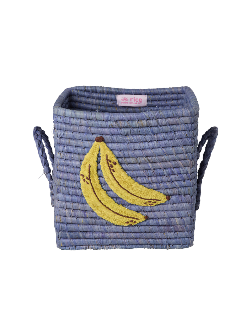 Small Square Raffia Basket - Blue