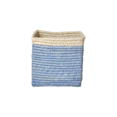 Small Square Raffia Storage Basket - Blue