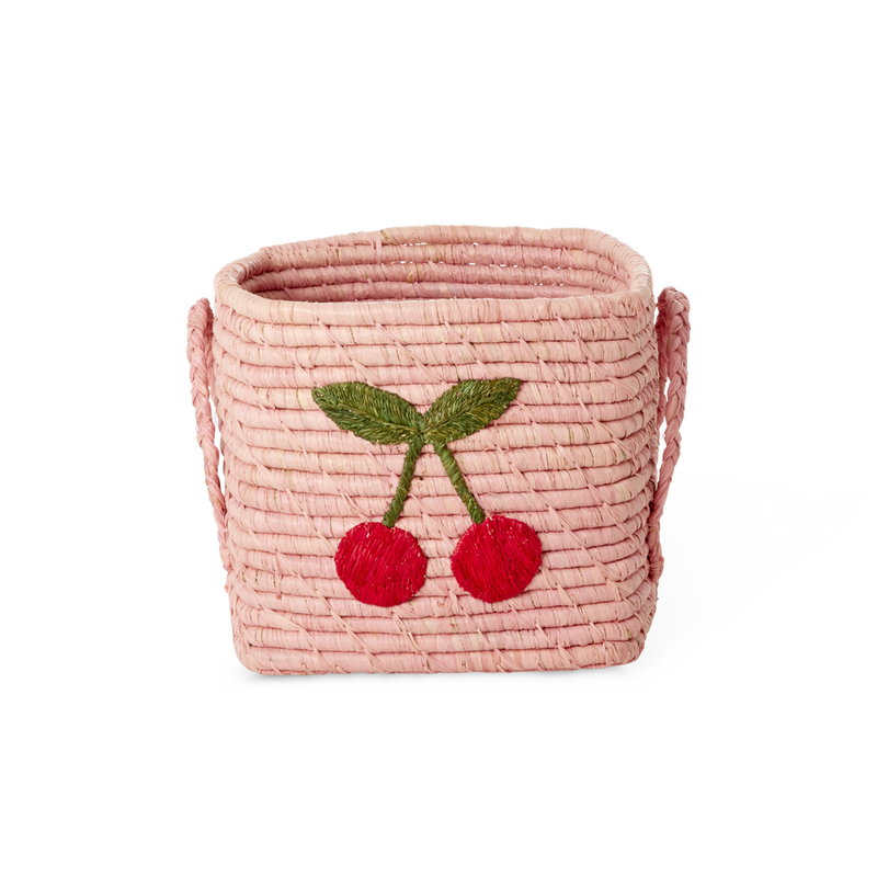 Kleine Quadratisch Raffia Korb - Pink - Big Cherry Design