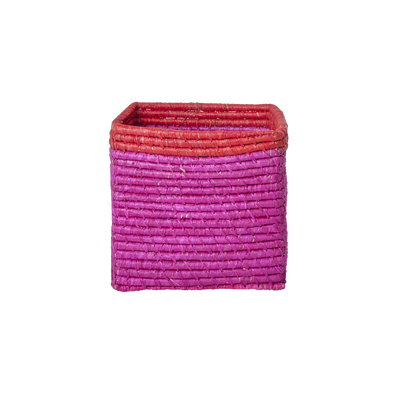 Small Square Raffia Storage Basket - Fuchsia