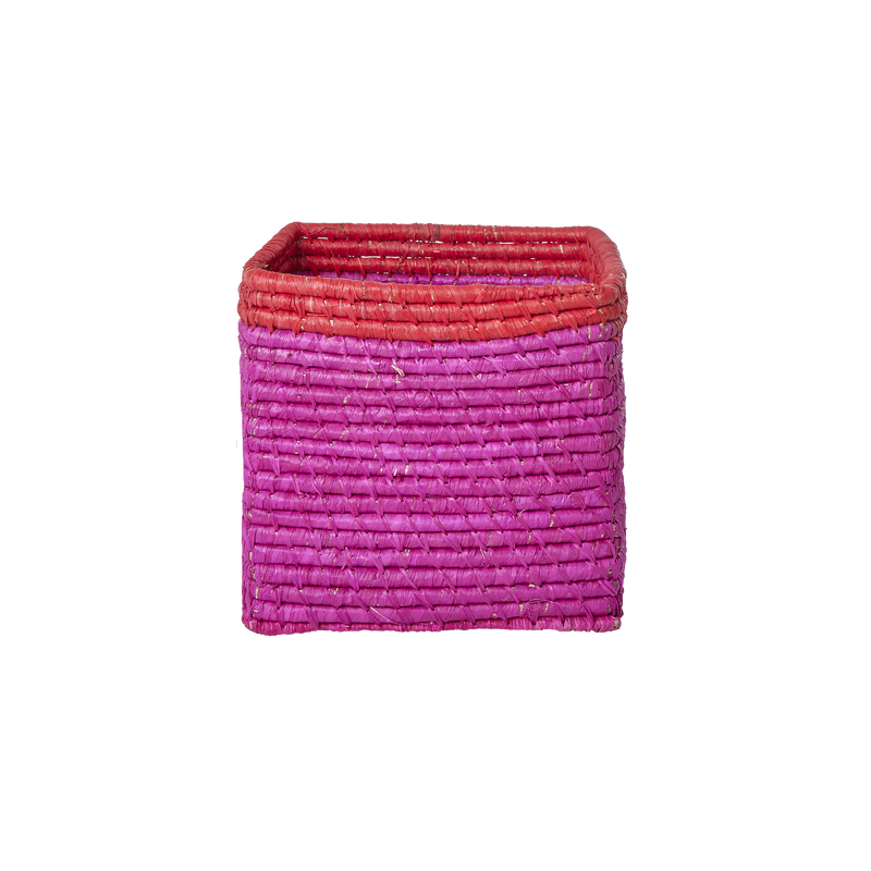 Small Square Raffia Storage Basket - Fuchsia