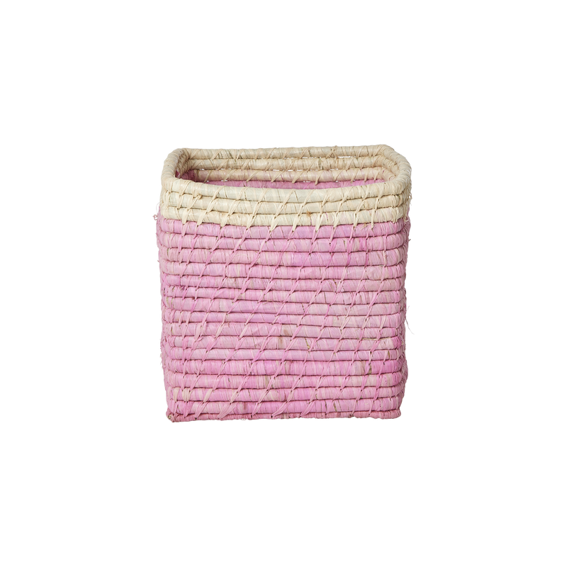 Petit Carré Raphia Panier de rangement - Rose clair