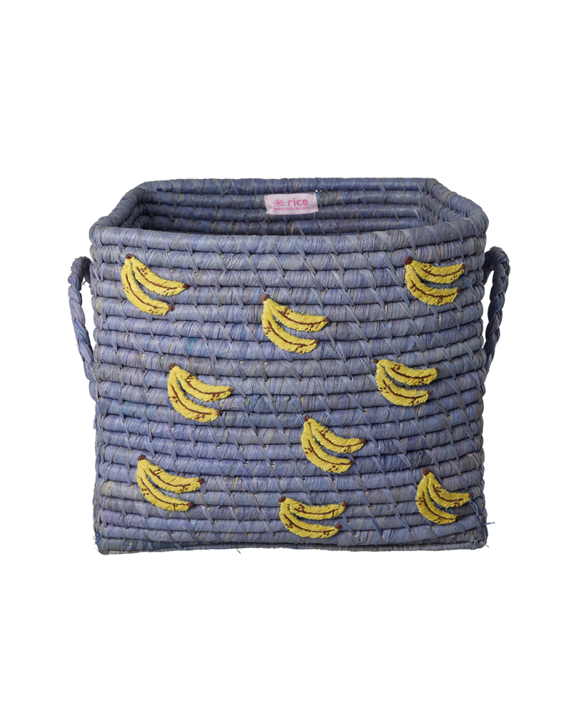 Square Raffia Basket - Blue
