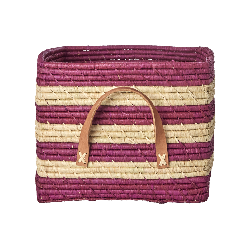 Vierkant Raffia Opbergmand - Aubergine kleur