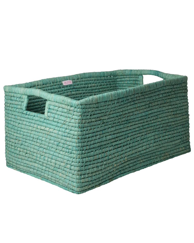 Extra Large Rectangular Raffia Storage Basket - Green