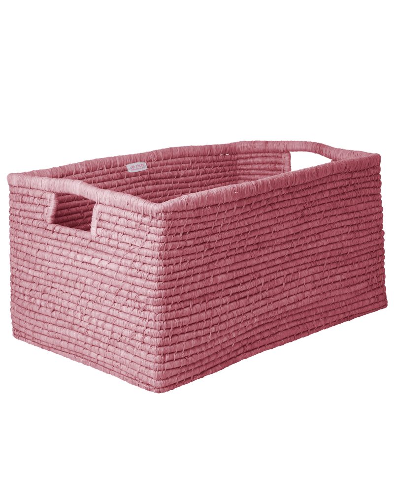 Extra Large Rectangular Raffia Storage Basket - Pink