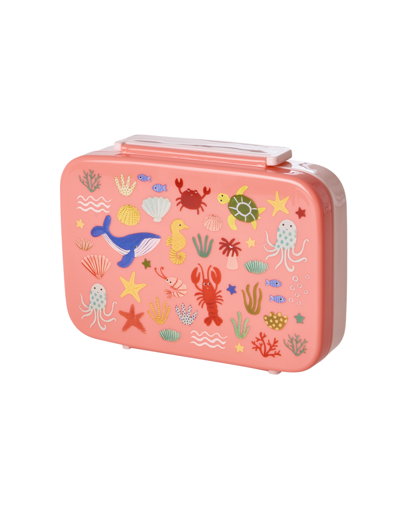 Plastic Lunch box - Coral - Ocean Print
