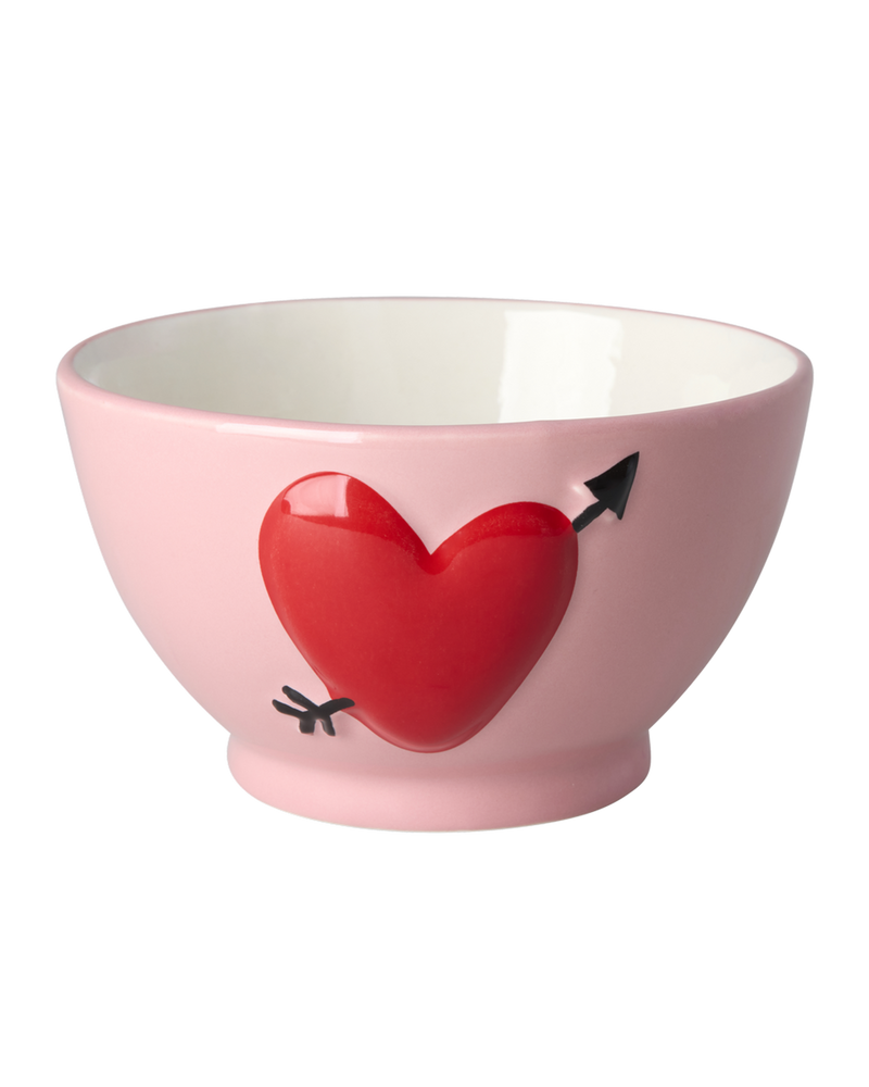 Large Ceramic Bowl - Pink - Embossed Heart Design