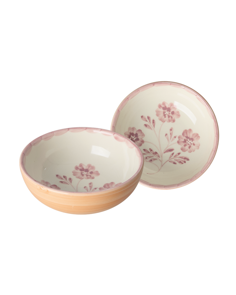 Ceramic Bowl - Orange - Hand-painted Pink Flowers