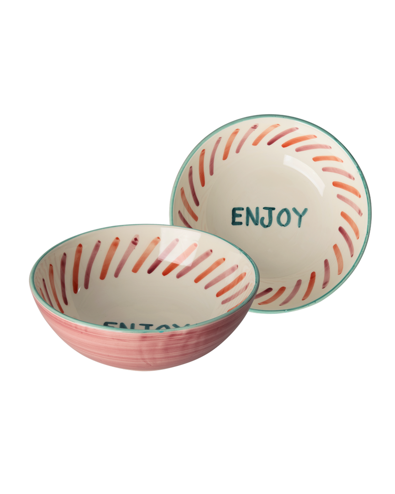 Large Ceramic Bowl - Pink - Hand-painted ENJOY