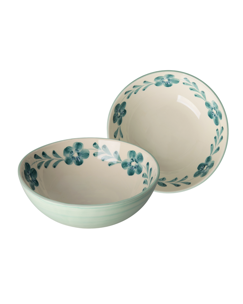 Large Ceramic Bowl - Green - Hand-painted Green Flower Vine