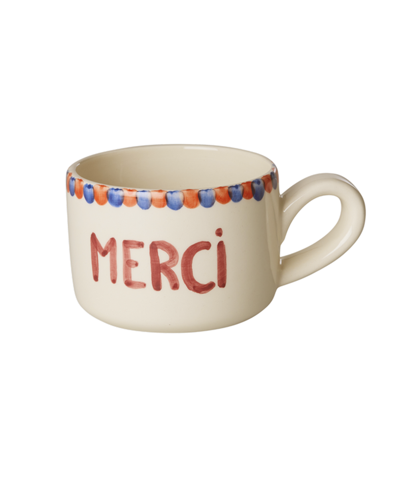 Ceramic Cappuccino Cup - White - Hand-painted MERCI