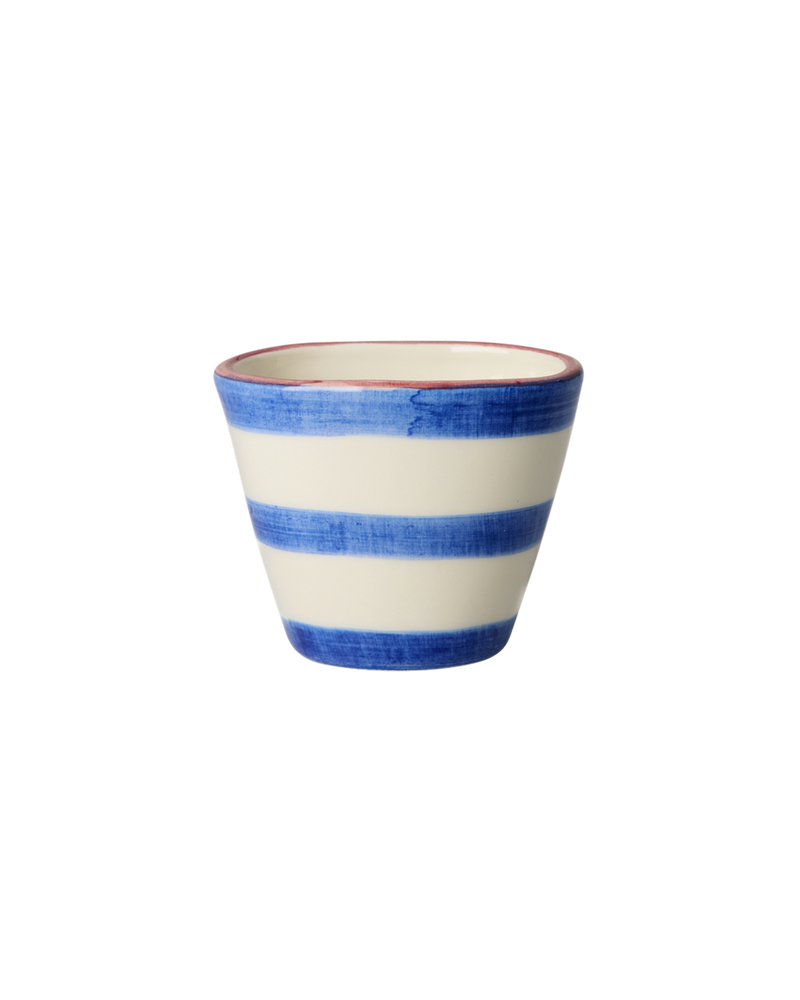 Extra Small Oval Ceramic Espresso Cup - Blue - Hand-painted Stripes
