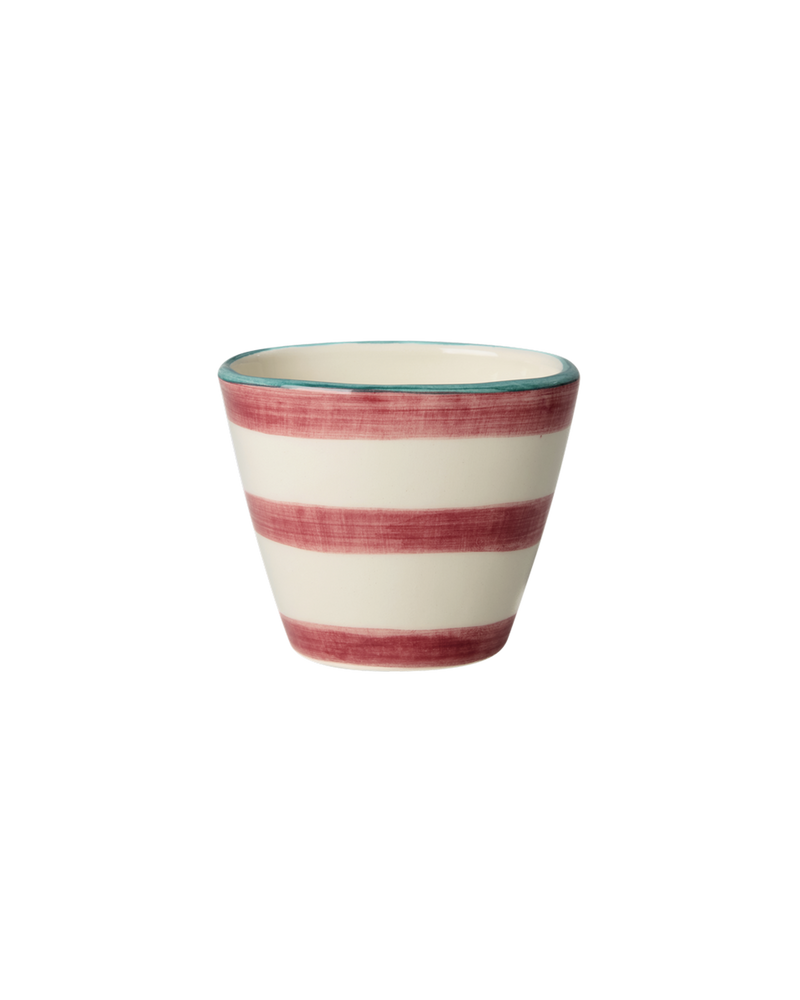 Extra Small Oval Ceramic Espresso Cup - Pink - Hand-painted Stripes
