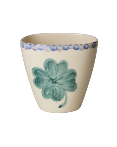 Oval Ceramic Cup - Off White - Hand-painted Good Luck Clover
