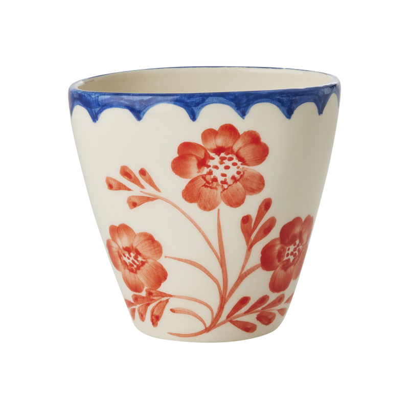 Ovalado Cerámico Vaso - Crema - Hand-painted Vintage Flower