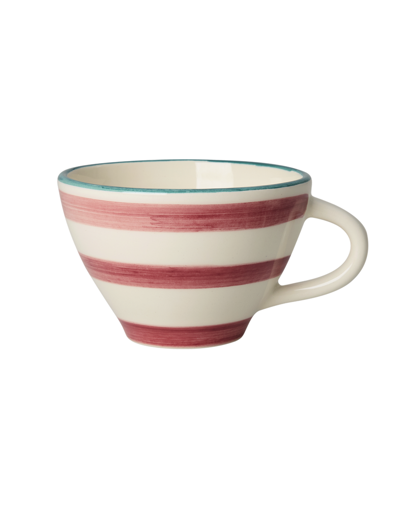 Ceramic Tea Cup - Pink - Hand-painted Stripes