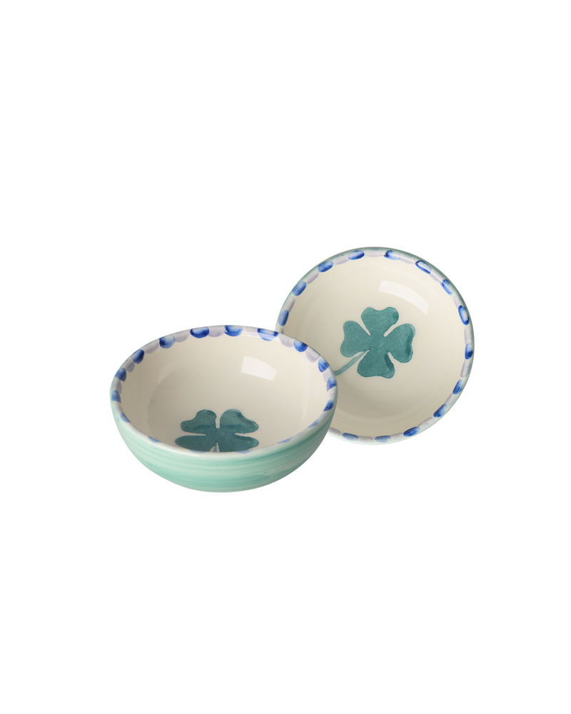 Small Ceramic Dipping Bowl - Green - Hand-painted Clover