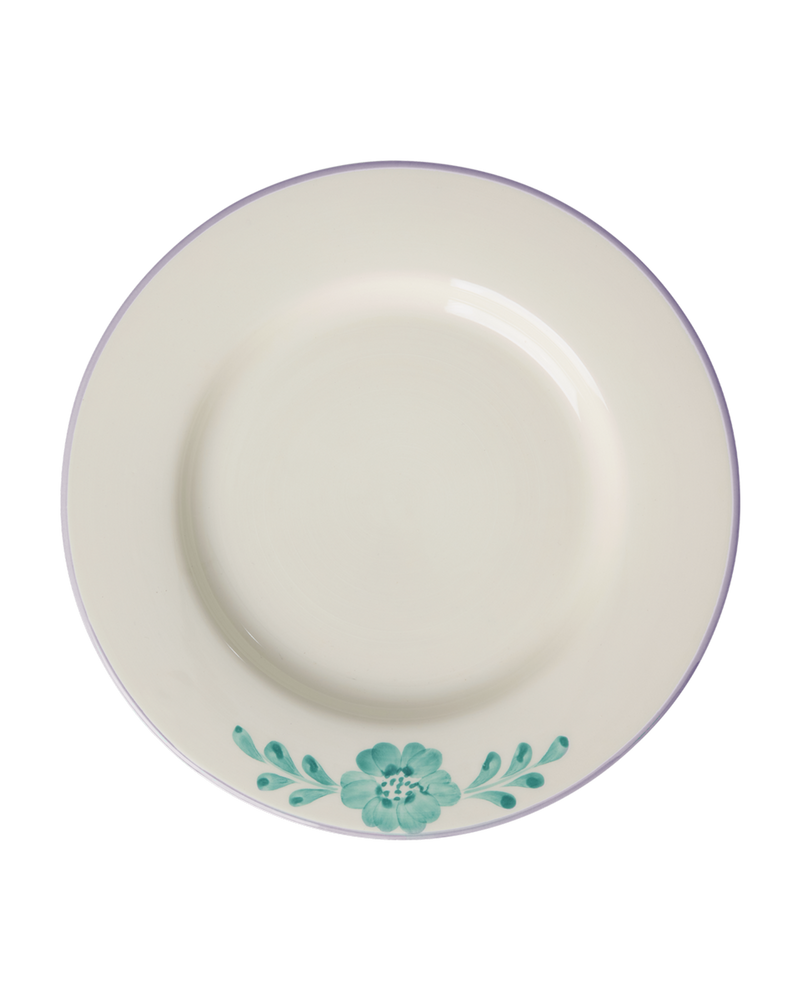 Ceramic Dinner Plate - Off White - Hand-painted Green Flower Vine