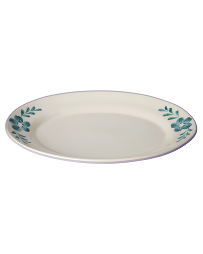 Large Ceramic Serving Dish - Off White - Hand-painted Green Flower Vine