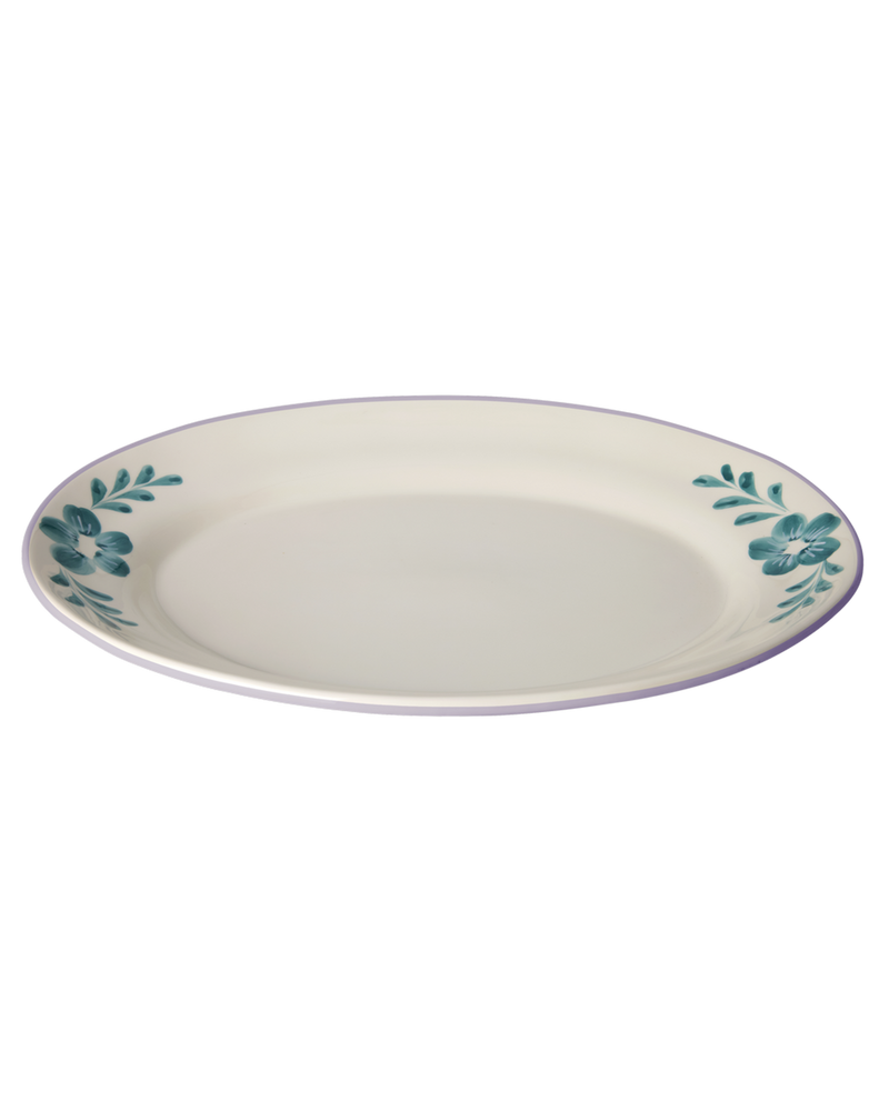 Large Ceramic Serving Dish - Off White - Hand-painted Green Flower Vine