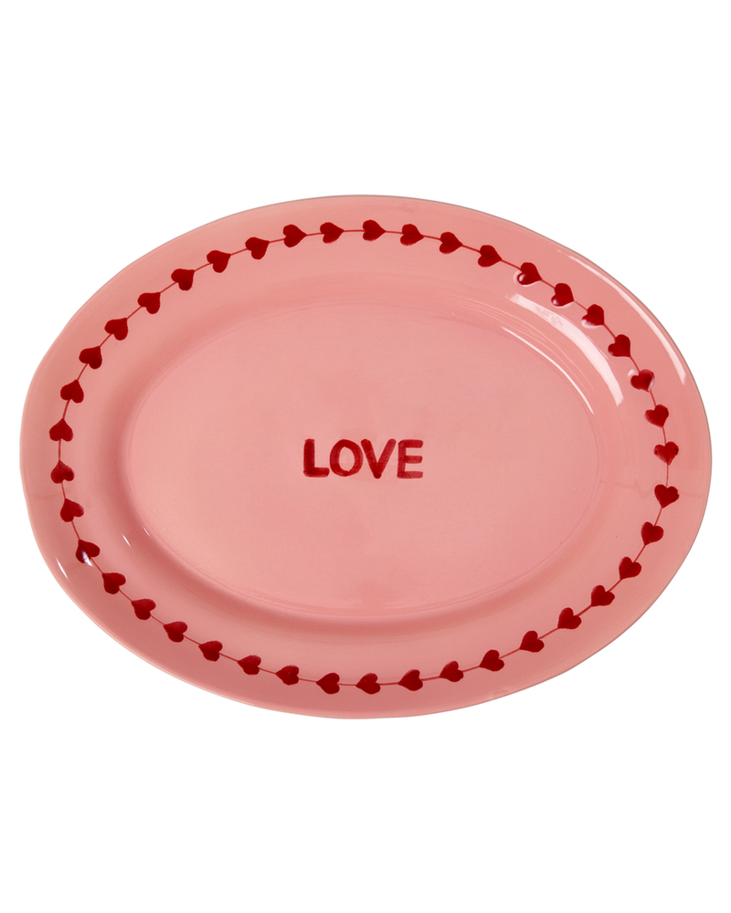 Large Ceramic Serving Dish - Pink - Hand-painted LOVE