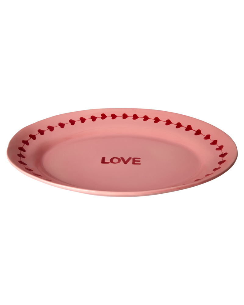 Large Ceramic Serving Dish - Pink - Hand-painted LOVE